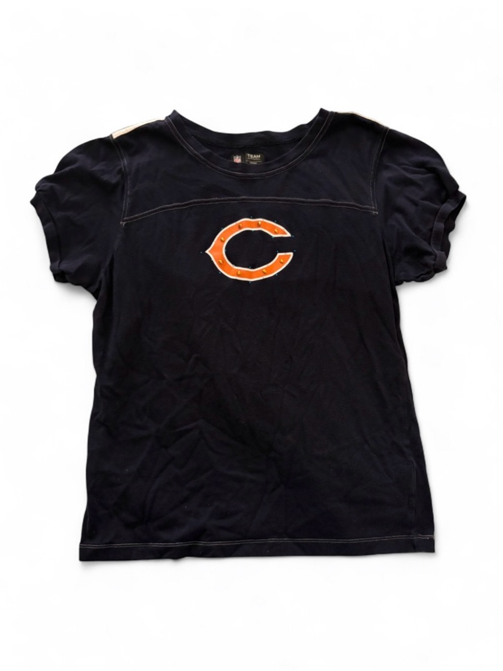 Vintage Women’s Navy Chicago Bears NFL Tee with Diamond Studs